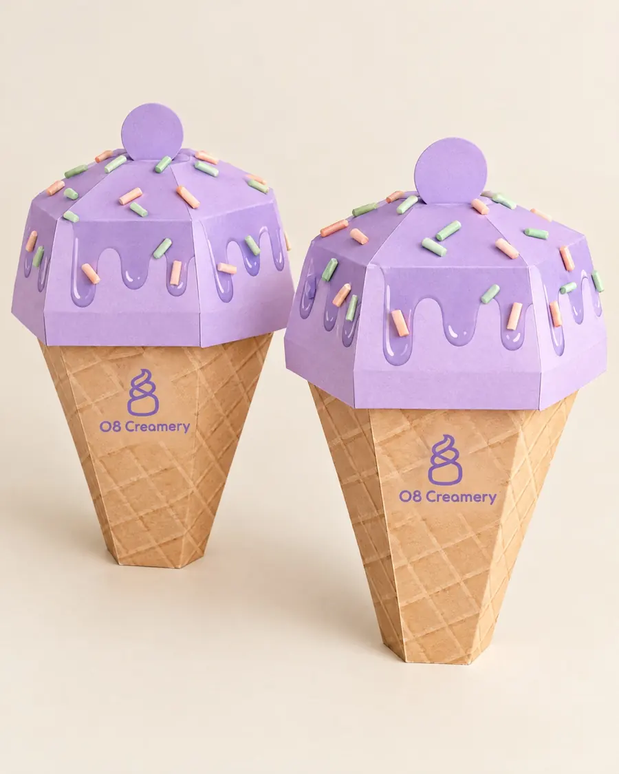 علب هدايا بشكل كون آيس كريم من O8 Creamery